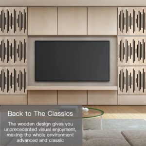 Olanglab Acoustic Wood Wall Panels, 2 Pack 19.6"x19.6" Sound Absorbing Panels Polyester Fiber, Oak Plywood Sound Panels, Self Adhesive 3D Wood Soundproof Wall Panel for Studio (Line1)