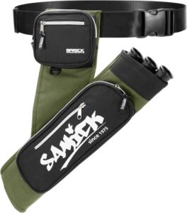 samick sports archery arrow quiver - adjustable waist hanged quiver with 3 removable tubes & pockets for archery arrows case & equipment - ideal for hunting & target practice - right handed only