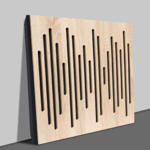 Olanglab Acoustic Wood Wall Panels, 2 Pack 19.6"x19.6" Sound Absorbing Panels Polyester Fiber, Oak Plywood Sound Panels, Self Adhesive 3D Wood Soundproof Wall Panel for Studio (Line1)