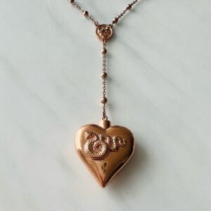 Rose Gold Saint Lana Rey LDR Style Stash Necklace/Rosary Chain/Hollow Pendent/Heart Shaped With Snakes and Spoon