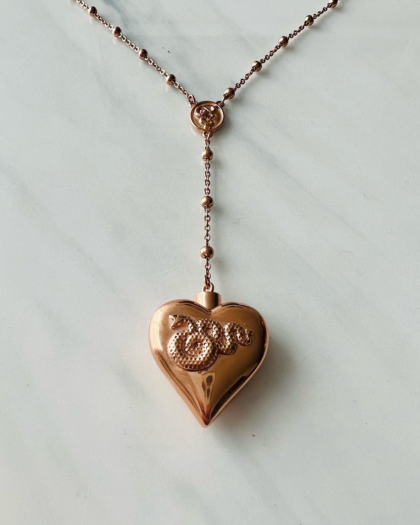 Rose Gold Saint Lana Rey LDR Style Stash Necklace/Rosary Chain/Hollow Pendent/Heart Shaped With Snakes and Spoon