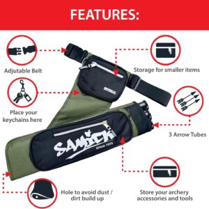 SAMICK SPORTS Archery Arrow Quiver - Adjustable Waist Hanged Quiver with 3 Removable Tubes & Pockets for Archery Arrows Case & Equipment - Ideal for Hunting & Target Practice - Right Handed Only