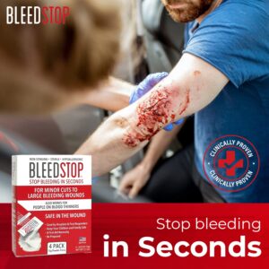 BleedStop™ First Aid Powder for Blood Clotting, Trauma Kit, Blood Thinner Patients, Camping Safety, and Survival Equipment for Moderate to Severe Bleeding Wounds or Nosebleeds (Double 4 Pack 15g)