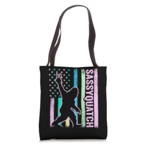 sassy bigfoot sasquatch usa flag pastel patriotic bigfoot tote bag