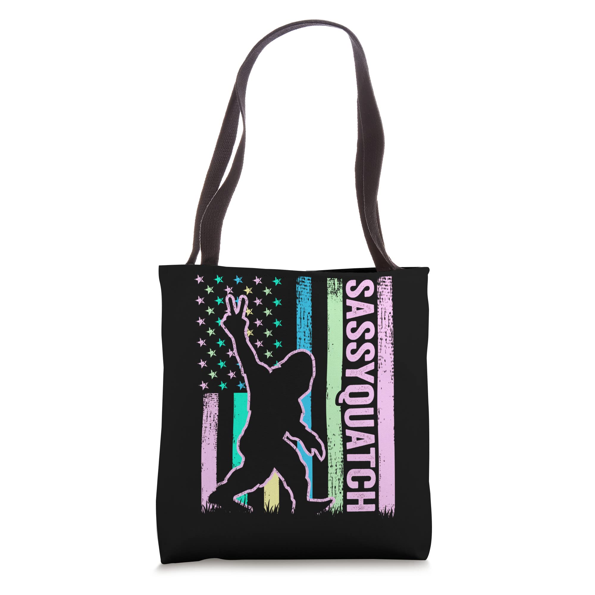 Sassy Bigfoot Sasquatch USA Flag Pastel Patriotic Bigfoot Tote Bag