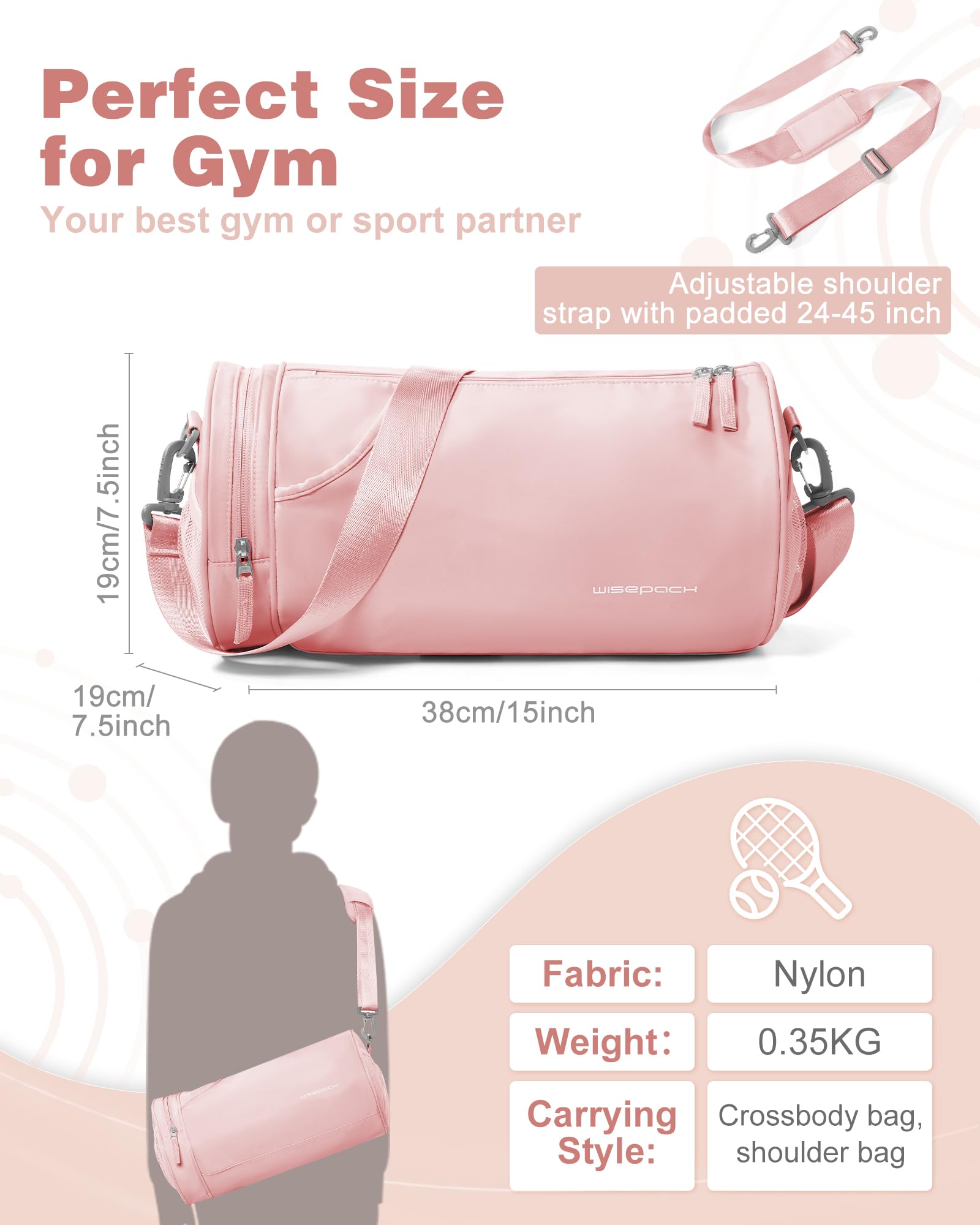 Small Gym Bag for Women,Waterproof Workout Bag Mini Duffle Bag Womens Spotrs Gym Bags Small Travel Duffel Bag with Wet Pocket Carry on Weekender Bags for Dance Swimming,Gym,Yoga,Fitness Pink