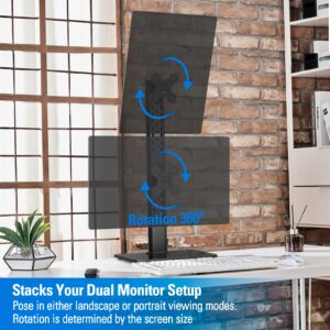 MOUNTUP Vertical Dual Monitor Stand, Stack Two Screens up to 32 inches,17.6 Lbs, Free-Standing Monitor Desk Mount, Monitor Riser with Swivel, Tilt, Height Adjustable, VESA Stand 100 x 100mm, 75 x 75mm