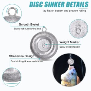 Disc Sinkers Fishing Weights, Coin Fishing Sinkers Weights Saltwater Surf Fishing Weights Bottom Drifting Trolling Catfishing Fishing Sinkers Saltwater Gear Tackle 1oz 2oz 3oz 4oz 5oz 6oz 8oz