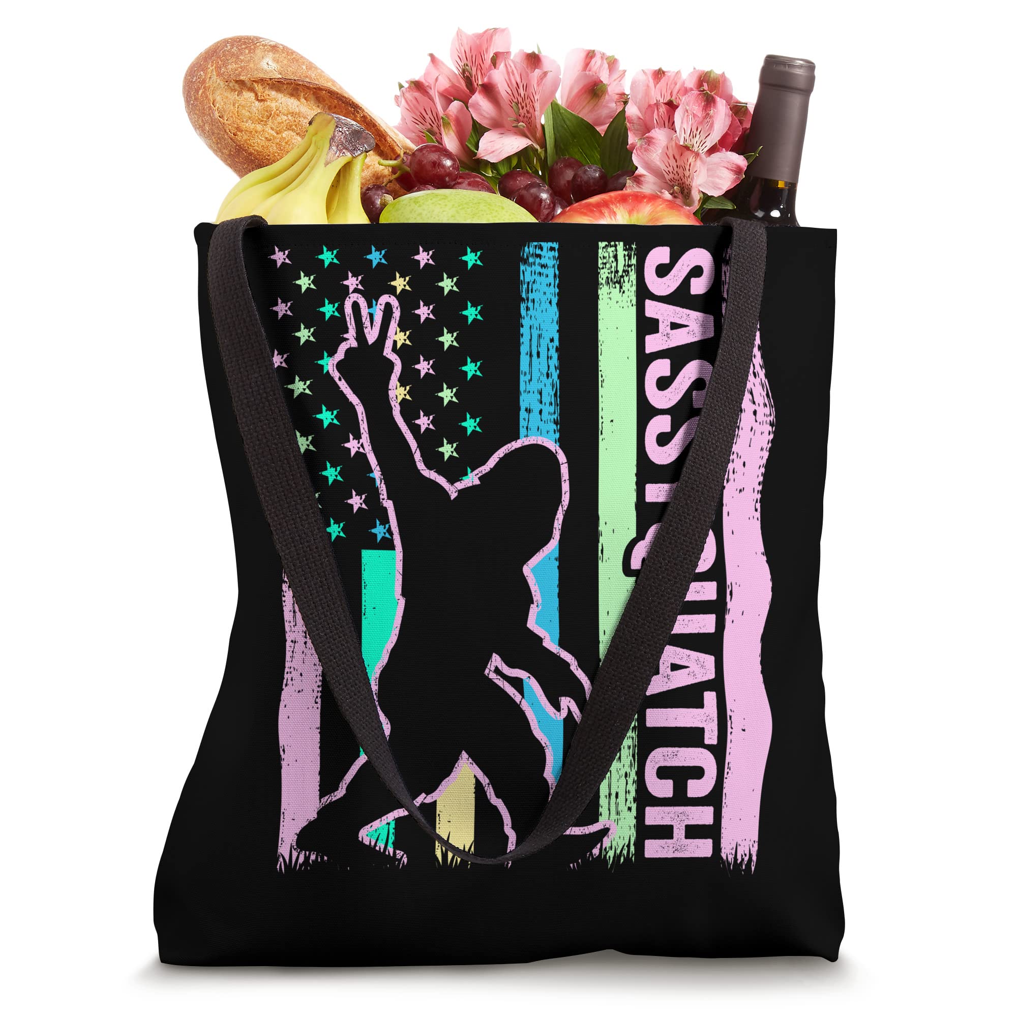 Sassy Bigfoot Sasquatch USA Flag Pastel Patriotic Bigfoot Tote Bag