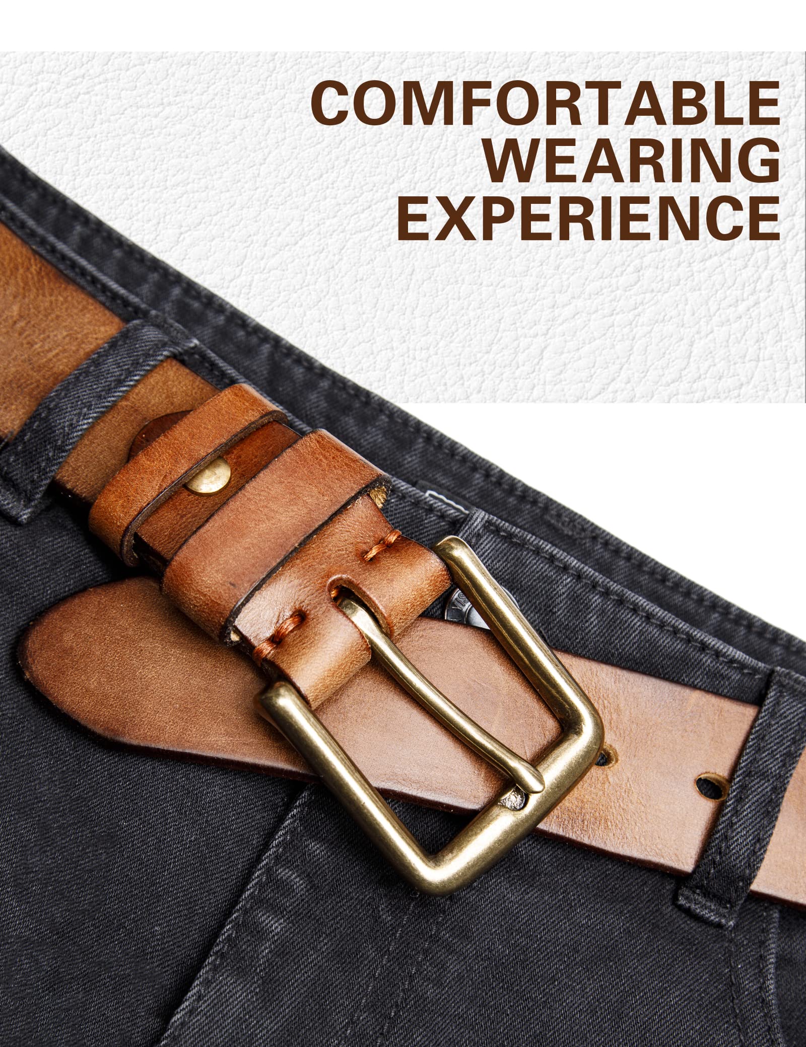 wolksprong Mens Belts Heavy Duty Mens Belts for Jeans - Full Grain Leather, High Hardness Buckle, Packed In Gift Box