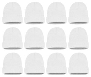 12 pack winter beanie hats for men women, warm cozy knitted cuffed skull cap, wholesale