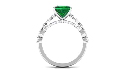 Certified Lab Grown Emerald 8mm Princess Cut Engagement Ring, AAAA Quality, Emerald Moissanite Ring - With Jewelry Box, 14K White Gold, Size:US 6.50