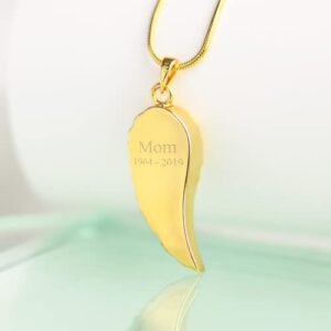 Perfect Memorials Custom Engraved Wing of an Angel 14k Gold Vermeil Cremation Jewelry (1 Cu/In) - Beautiful Keepsake Necklace/Memorial Urn Pendant For 1 Cu/In of Adult Human Ashes, Lock of Hair