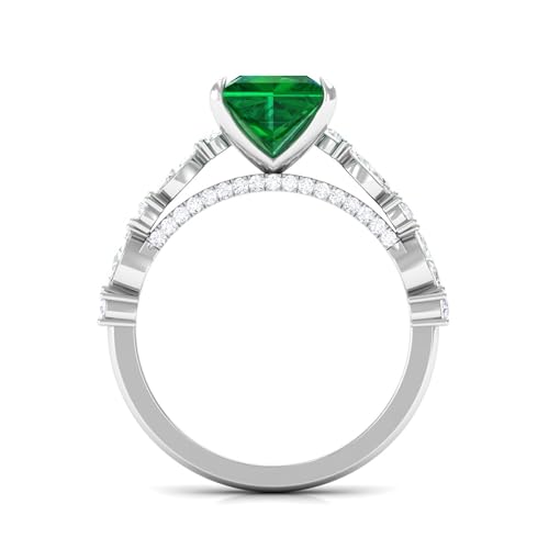 Certified Lab Grown Emerald 8mm Princess Cut Engagement Ring, AAAA Quality, Emerald Moissanite Ring - With Jewelry Box, 14K White Gold, Size:US 5.50