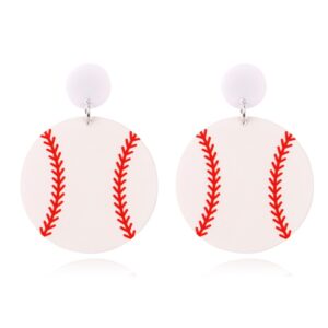 Handmade Lightweight Acrylic Football Baseball Rugby Basketball Dangle Drop Earrings for Women Jewelry Gift(Baseball Dangle Drop Earrings)