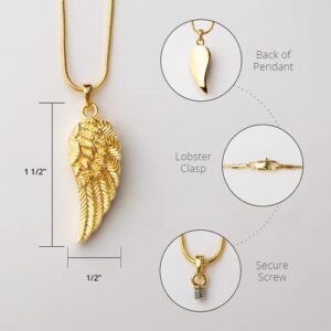 Perfect Memorials Custom Engraved Wing of an Angel 14k Gold Vermeil Cremation Jewelry (1 Cu/In) - Beautiful Keepsake Necklace/Memorial Urn Pendant For 1 Cu/In of Adult Human Ashes, Lock of Hair