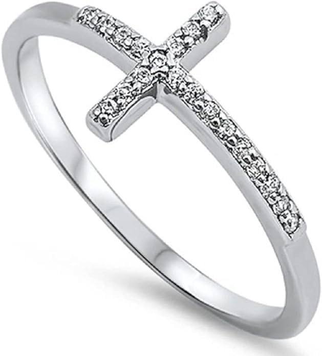 Marsrut Fashion Women White Sapphire 925 Sterling Silver Cross Ring Wedding Jewelry New (10)