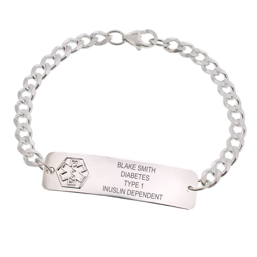 Sterling Silver Classic Medical ID Bracelet (Embossed) (7.5, Small ID Tag)