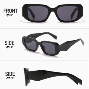 Palarado Trendy Fashion Sunglasses Women Men Rectangle 90s Vintage Retro 2000s 70s Square Shades Cool Cute Rectangular Chunky Baddie Blenders Shady Rays (Black Frame/Grey Lens)