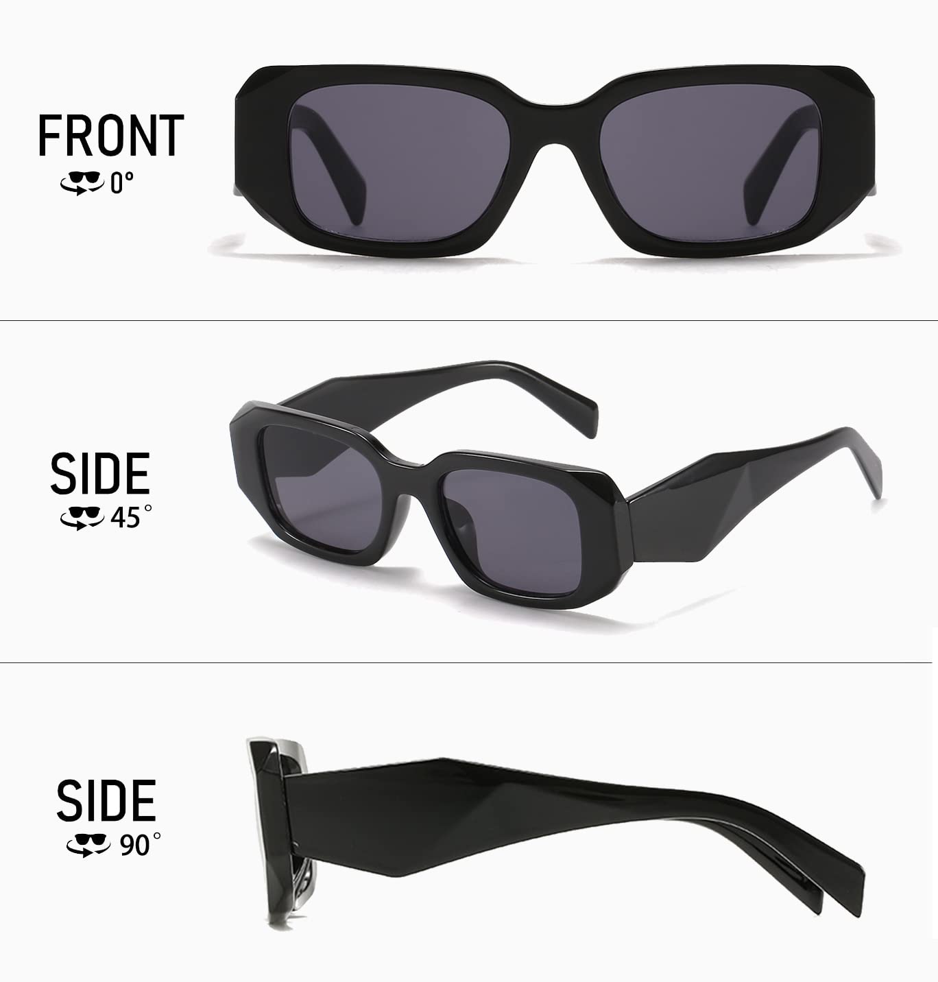 Palarado Trendy Fashion Sunglasses Women Men Rectangle 90s Vintage Retro 2000s 70s Square Shades Cool Cute Rectangular Chunky Baddie Blenders Shady Rays (Black Frame/Grey Lens)