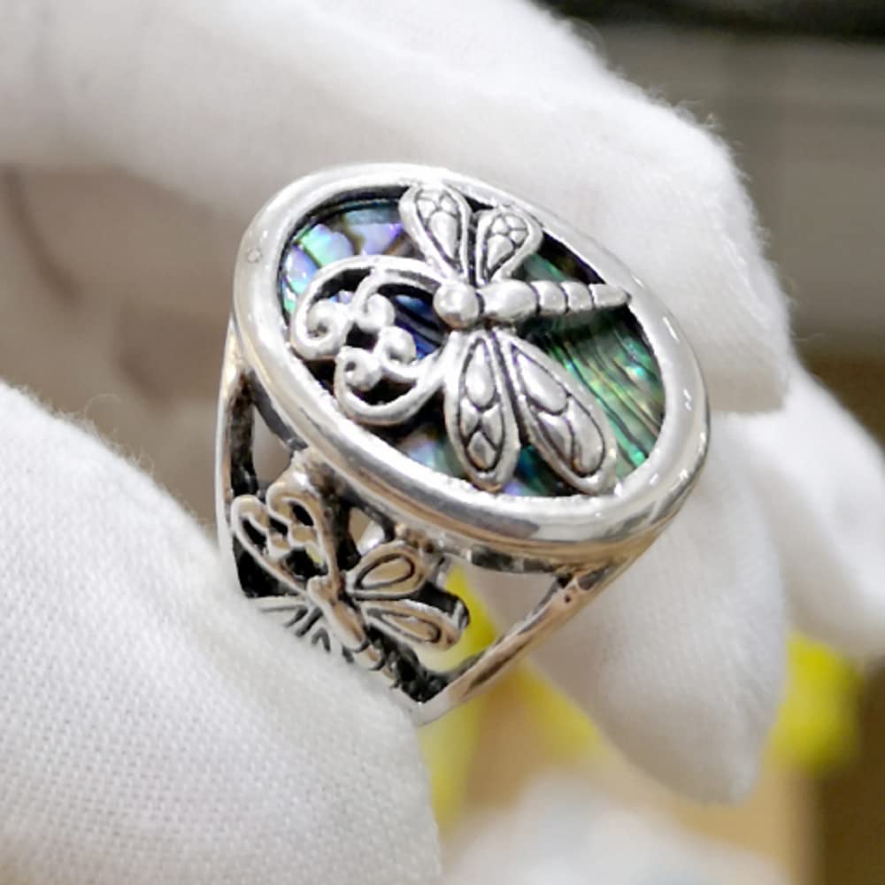 HUKQBUNX 925 Sterling Silver Creative Dragonfly Insect Fashion Women's Fresh Ring Size 6-10 (Size 7)