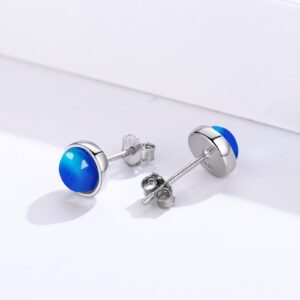 6mm Color Change Stone Earrings Mood Earrings 925 Sterling Silver Mood Stud Earrings Color Change Stone Jewelry Hypoallergenic Simple Post Stud Earrings for Women