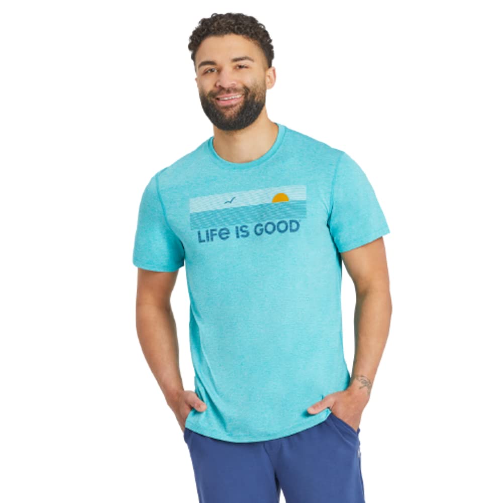 Life is Good Men's Active Tee (Medium, Linear Oceanview - Island Blue)