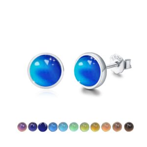 6mm color change stone earrings mood earrings 925 sterling silver mood stud earrings color change stone jewelry hypoallergenic simple post stud earrings for women