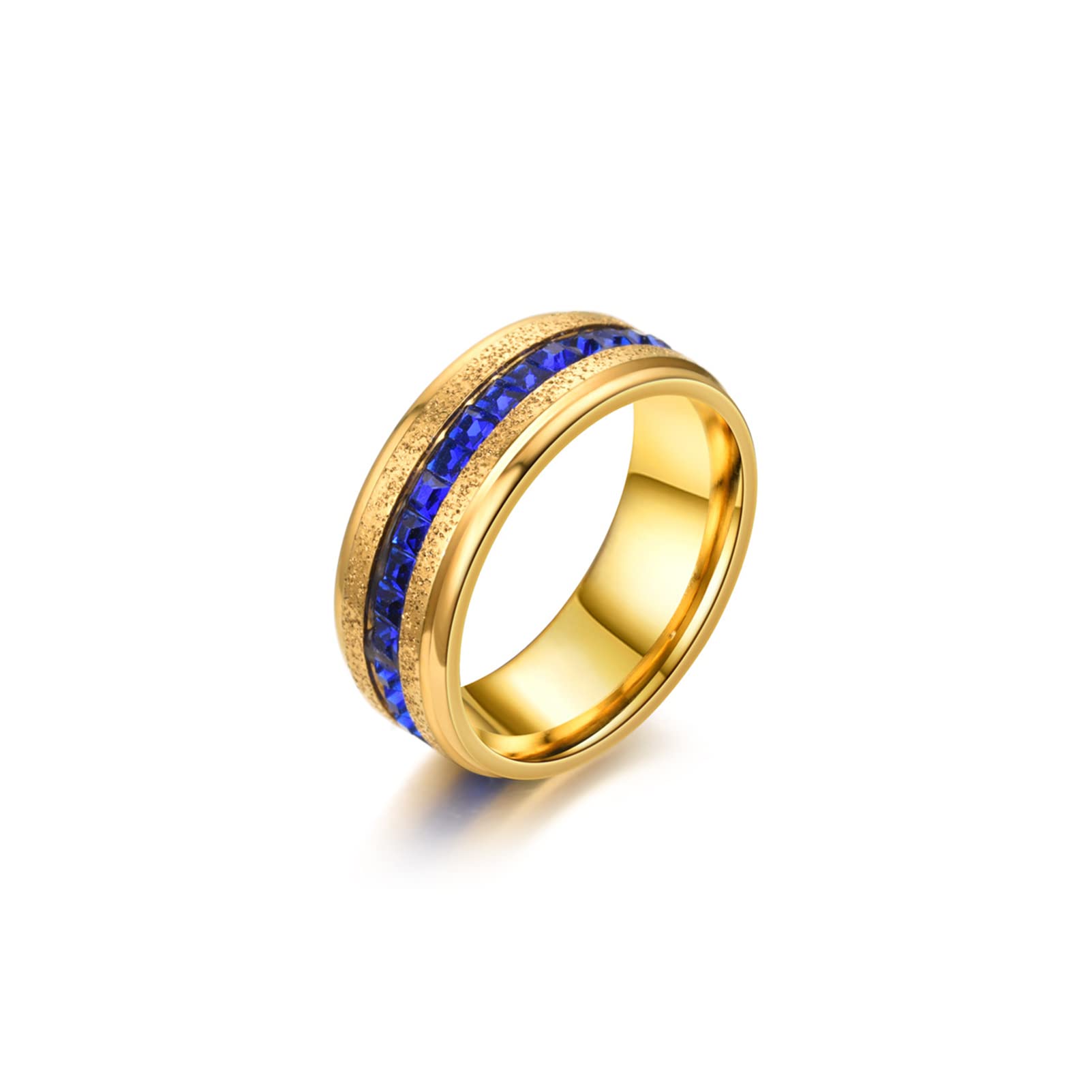 Xusamss 18K Gold Plated Ring One Row Blue Crystal Ring Stainless Steel Band Ring(Gold(7))