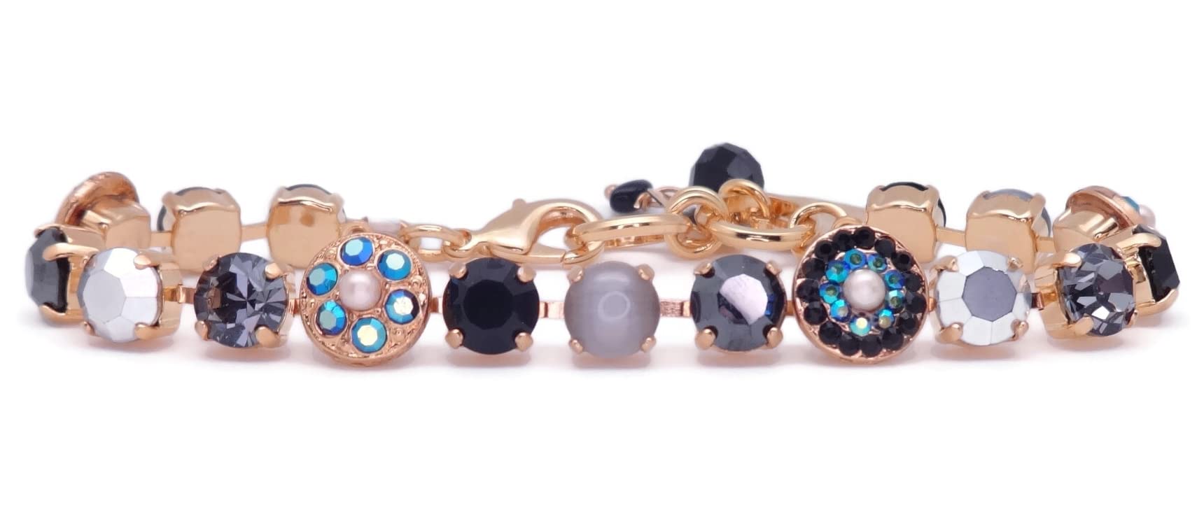 Mariana Rocky Road Goldtone Bracelet Black Grey Silvertone Crystal Mix Mosaic Glisten 1149