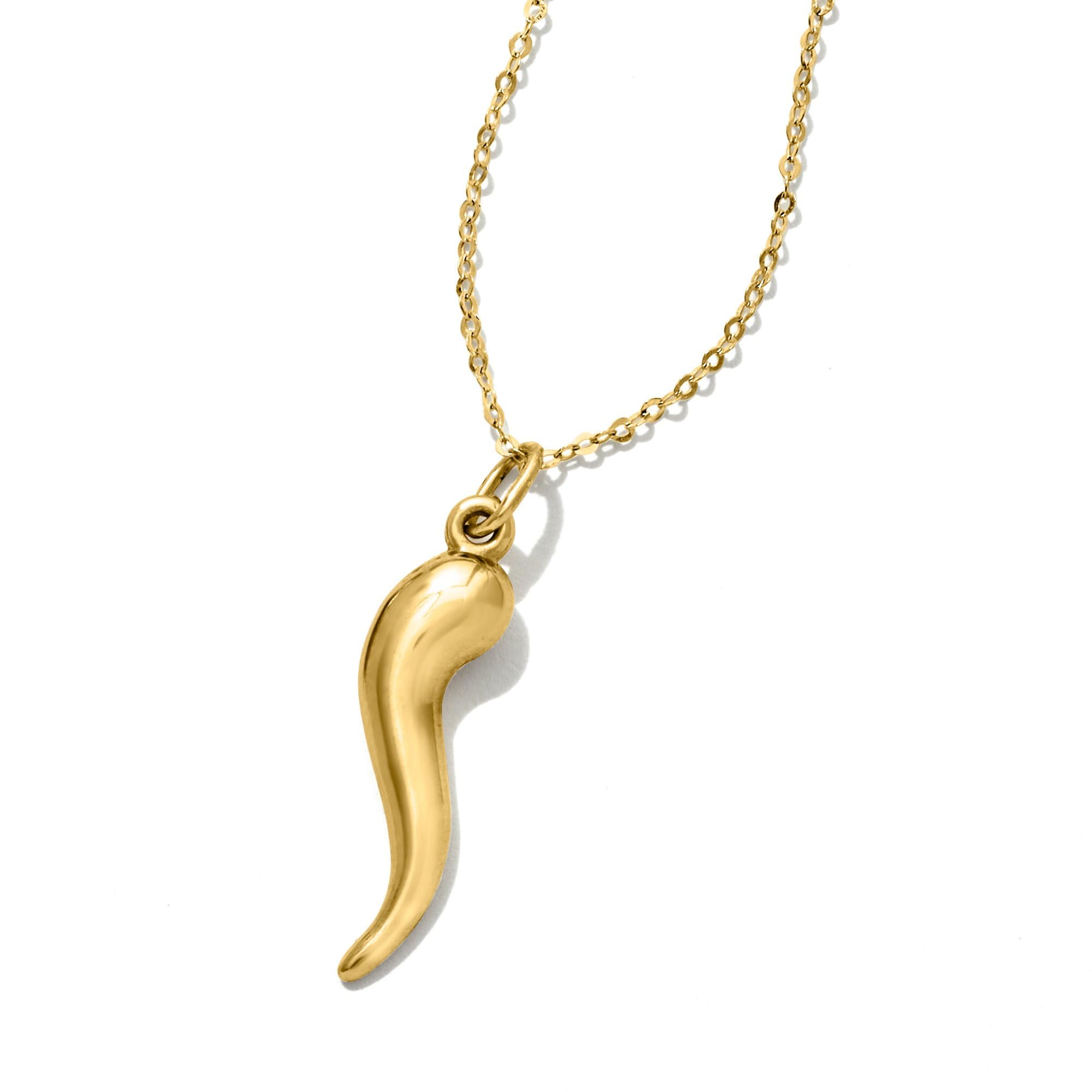 Canaria 10kt Yellow Gold Italian Horn Pendant Necklace. 16 inches