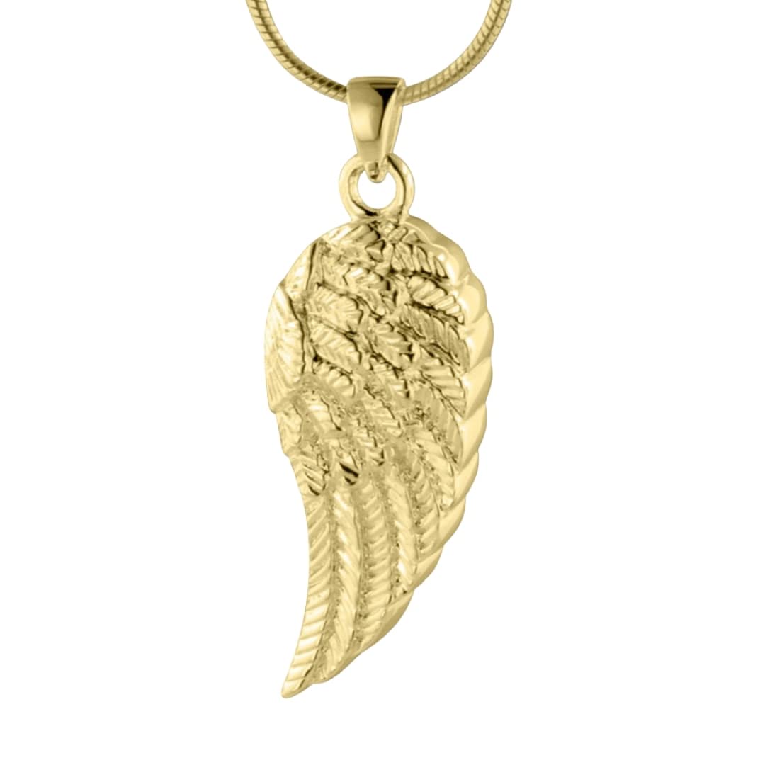 Perfect Memorials Custom Engraved Wing of an Angel 14k Gold Vermeil Cremation Jewelry (1 Cu/In) - Beautiful Keepsake Necklace/Memorial Urn Pendant For 1 Cu/In of Adult Human Ashes, Lock of Hair