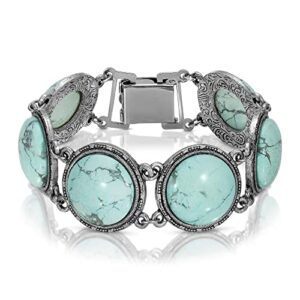 1928 Jewelry Women's Semi Precious Round Turquoise Stone Link Bracelet