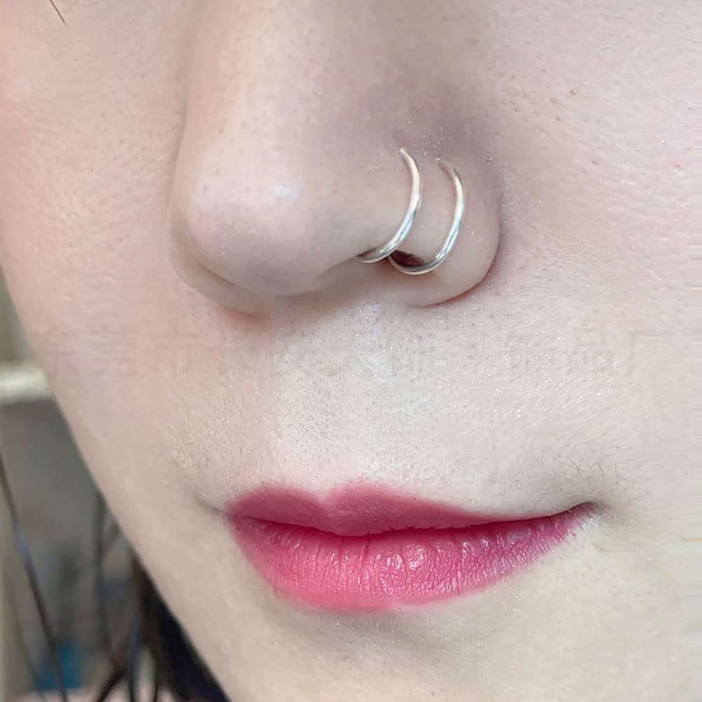 Double Hoop Nose Lip Ring Studs Nostril Cartilage Piercing Single Piercing Double Spiral Nose Rings Earring for Unisex 12PCS