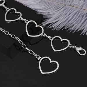 HIQUACC Long Tassel Waist Chain Belt for Women, Adjustable Metal Body Belly Belt Chain for Dress (Silver Heart-S)