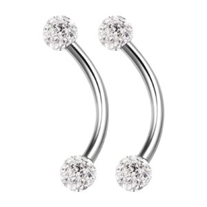 2pcs surgical steel curved barbell ring 16g 3/8"(10mm) 3mm clear crystal ball tragus earrings eyebrow piercing jewelry 7982