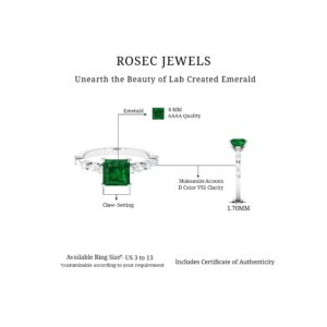 Certified Lab Grown Emerald 8mm Princess Cut Engagement Ring, AAAA Quality, Emerald Moissanite Ring - With Jewelry Box, 14K White Gold, Size:US 5.50