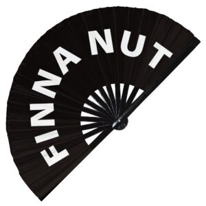 Finna Nut Hand Fan Foldable Bamboo Circuit Rave Hand Fans Slang Words Fan Outfit Party Gear Gifts Music Festival Rave Accessories (Black)