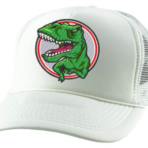 ALLNTRENDS Dinosaur Trucker Hat Embroidered Cool Dino Graphic Summer Cap (White)