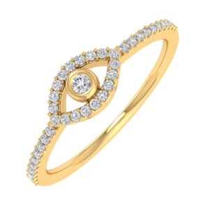 1/10 Carat Evil Eye Diamond Ring in 10k Yellow Gold - IGI Certified (Ring Size 9.75)