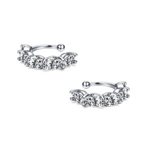 allencoco silver ear cuff earrings sparkling pave cubic zirconia cuff earrings cartilage clip on wrap earrings for non piercing women