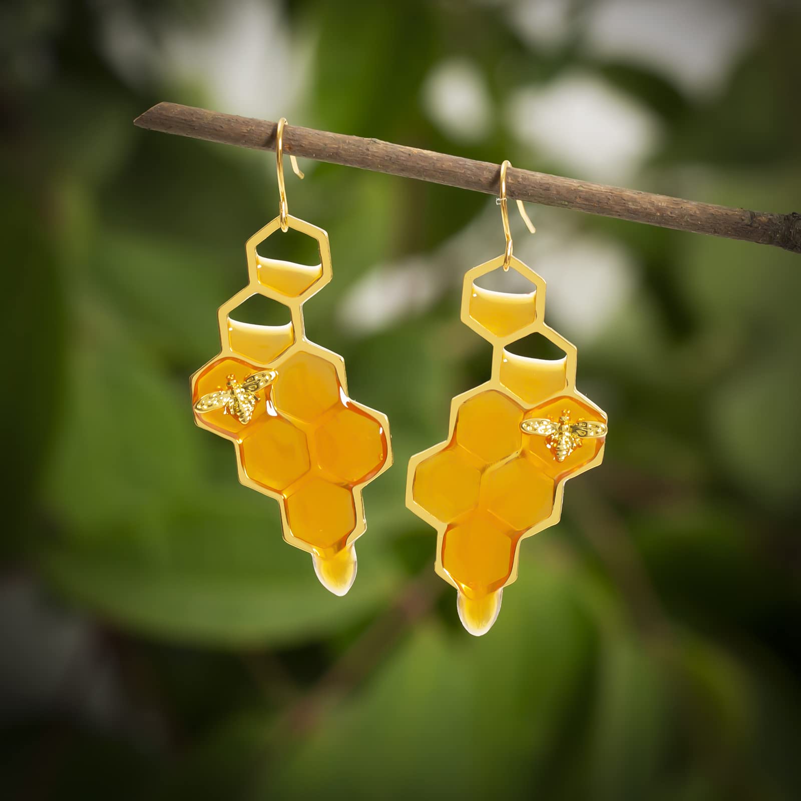 ZKBKJSPZJB Bumble Bee Earrings-Honeycomb Earrings For Women -Honey Jar Earrings Asymmetrical Earrings Bee Costume Women…