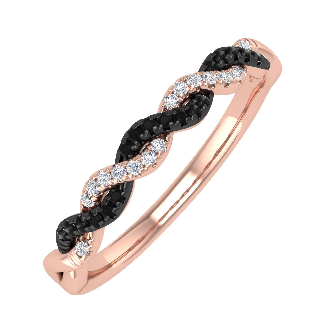 1/10 Carat Twisted Black & White Diamond Wedding Band Ring in 10K Rose Gold (Ring Size 8.5)