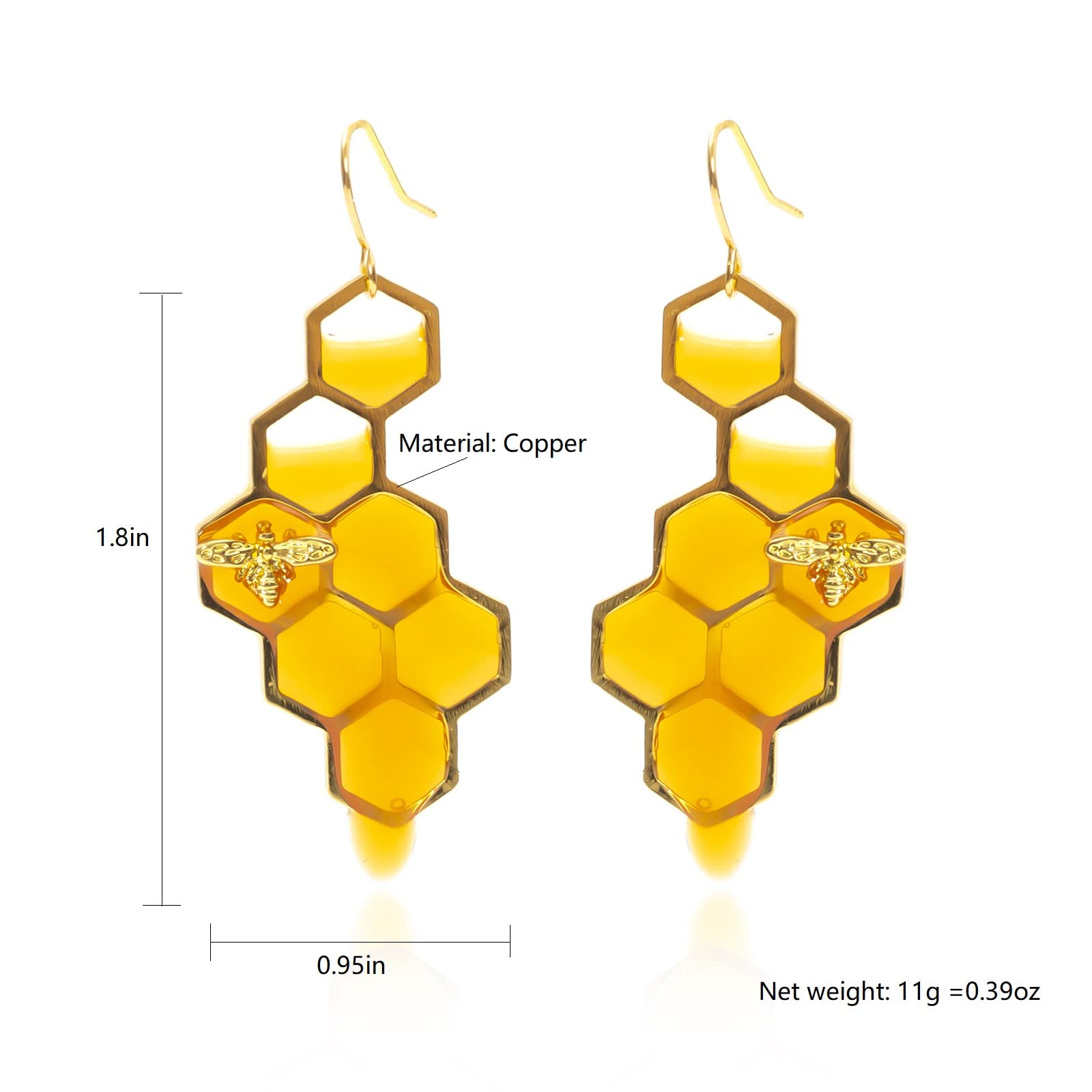 ZKBKJSPZJB Bumble Bee Earrings-Honeycomb Earrings For Women -Honey Jar Earrings Asymmetrical Earrings Bee Costume Women…