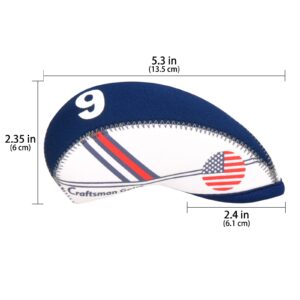 Craftsman Golf Wider Openings US Flag Neoprene Golf Club Head Cover Wedge Iron Protective Headcover for Most Brand Standard Iron Heads (White & Blue,wider opening)