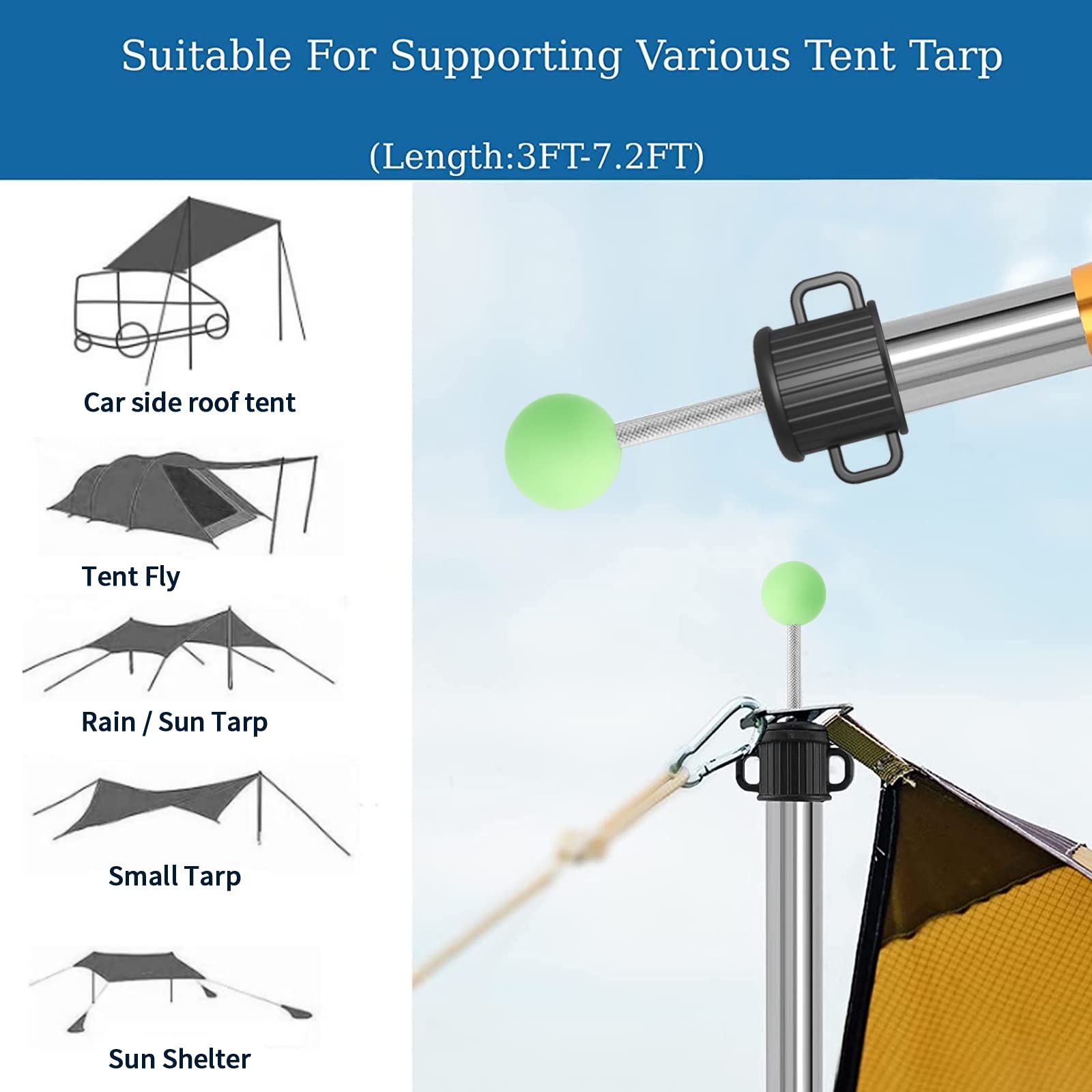 SANLIKE Telescoping Tarp Pole Adjustable Tent Poles, 33"-86.6" Thickened Tube Collapsible Stainless Steel Canopy Poles for Camping Backpacking Hiking Awning Sun Sails Outdoor Sports, Set of 2