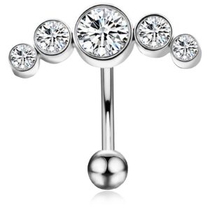 flyun crystal belly button ring for women girls stainless steel curved navel barbell bling crystals body piercings jewelry (14g 10mm, curved-silver)