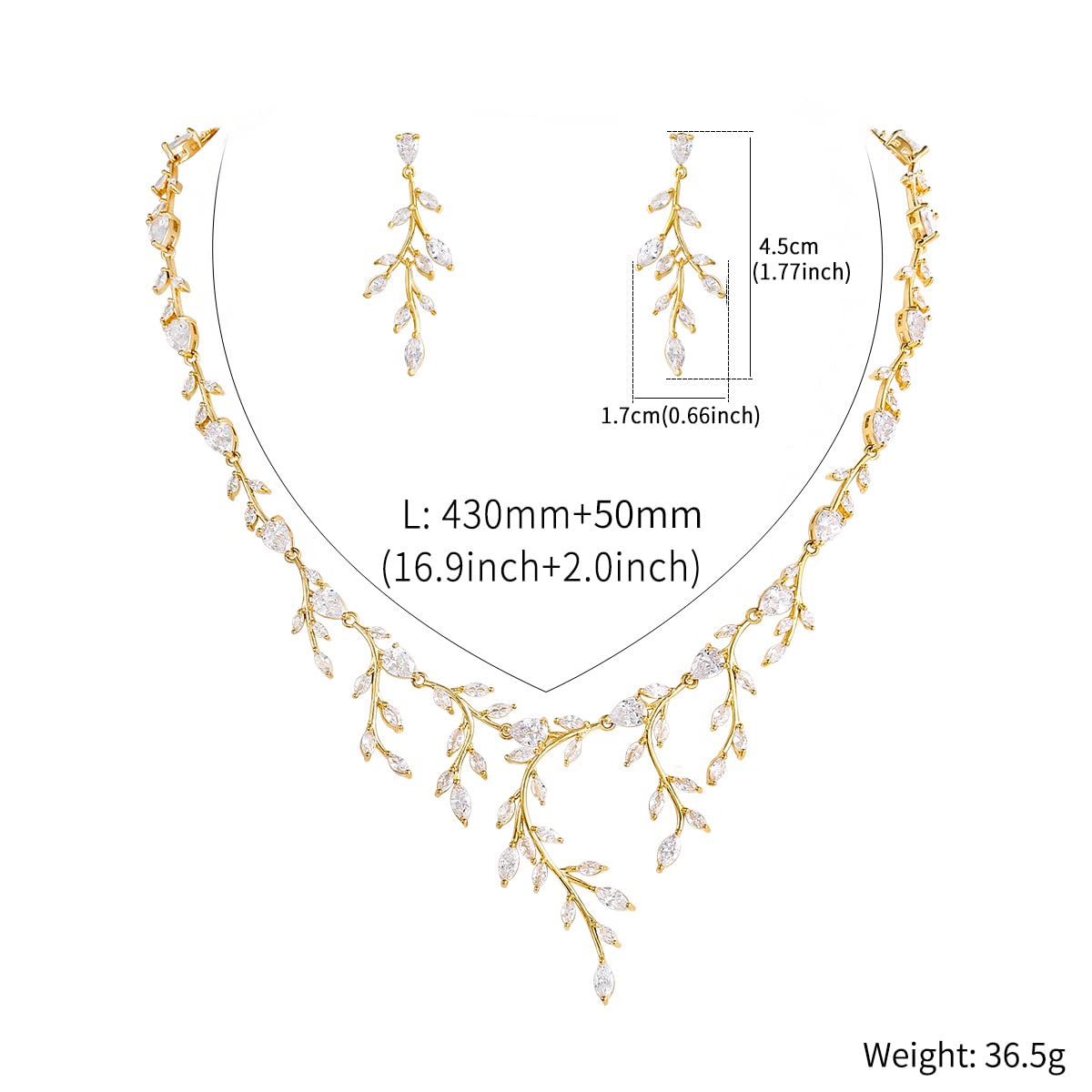 WeimanJewelry Women Marquise Cut Cubic Zirconia Leaf Bridal Y-Necklace and Dangling Earring Jewelry Set for Wedding (Gold style 2)