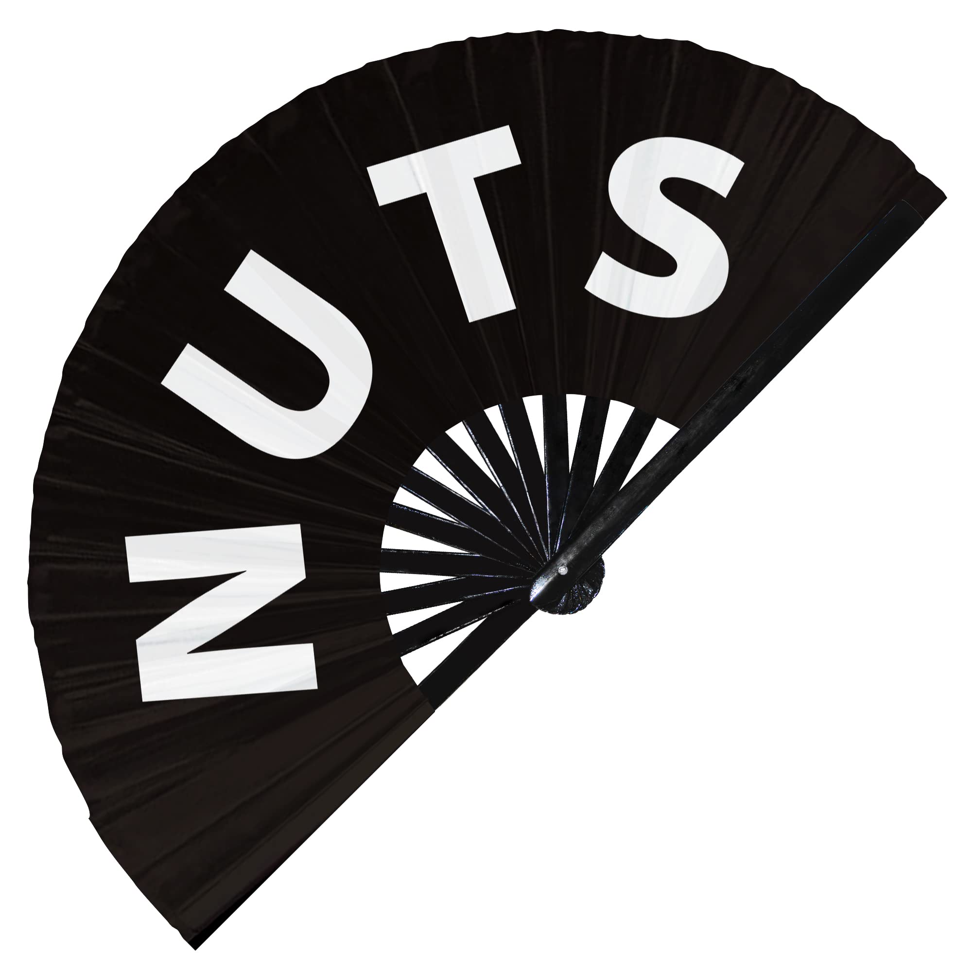 Nuts Hand Fan Foldable Bamboo Circuit Rave Hand Fans Slang Words Fan Outfit Party Gear Gifts Music Festival Rave Accessories (Black)