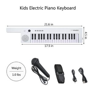 Kids Electric Piano Keyboard 37 keys keytar, Musical Instrument, Mini Electronic Pianos Toy Gift for Children Beginners (White)